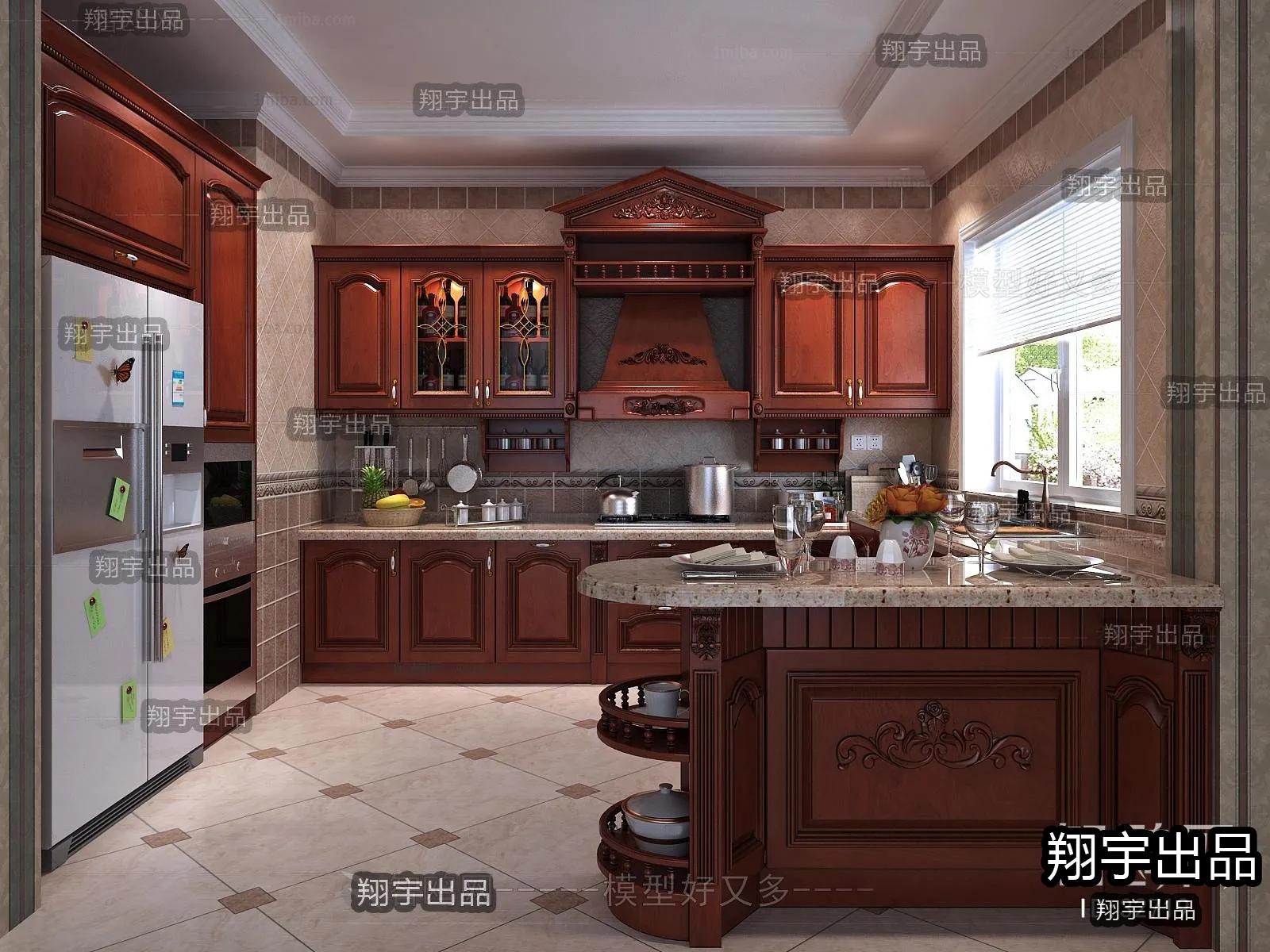 Kitchen 3D Interior Scene Model – European Style – 026