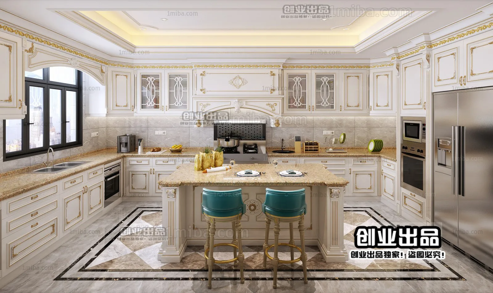 Kitchen 3D Interior Scene Model – European Style – 038