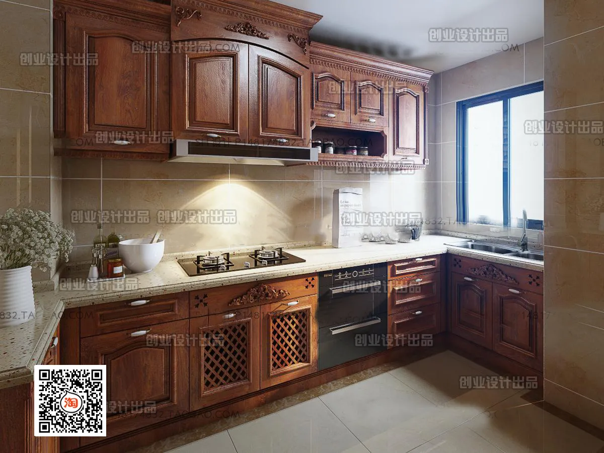 Kitchen 3D Interior Scene Model – European Style – 043