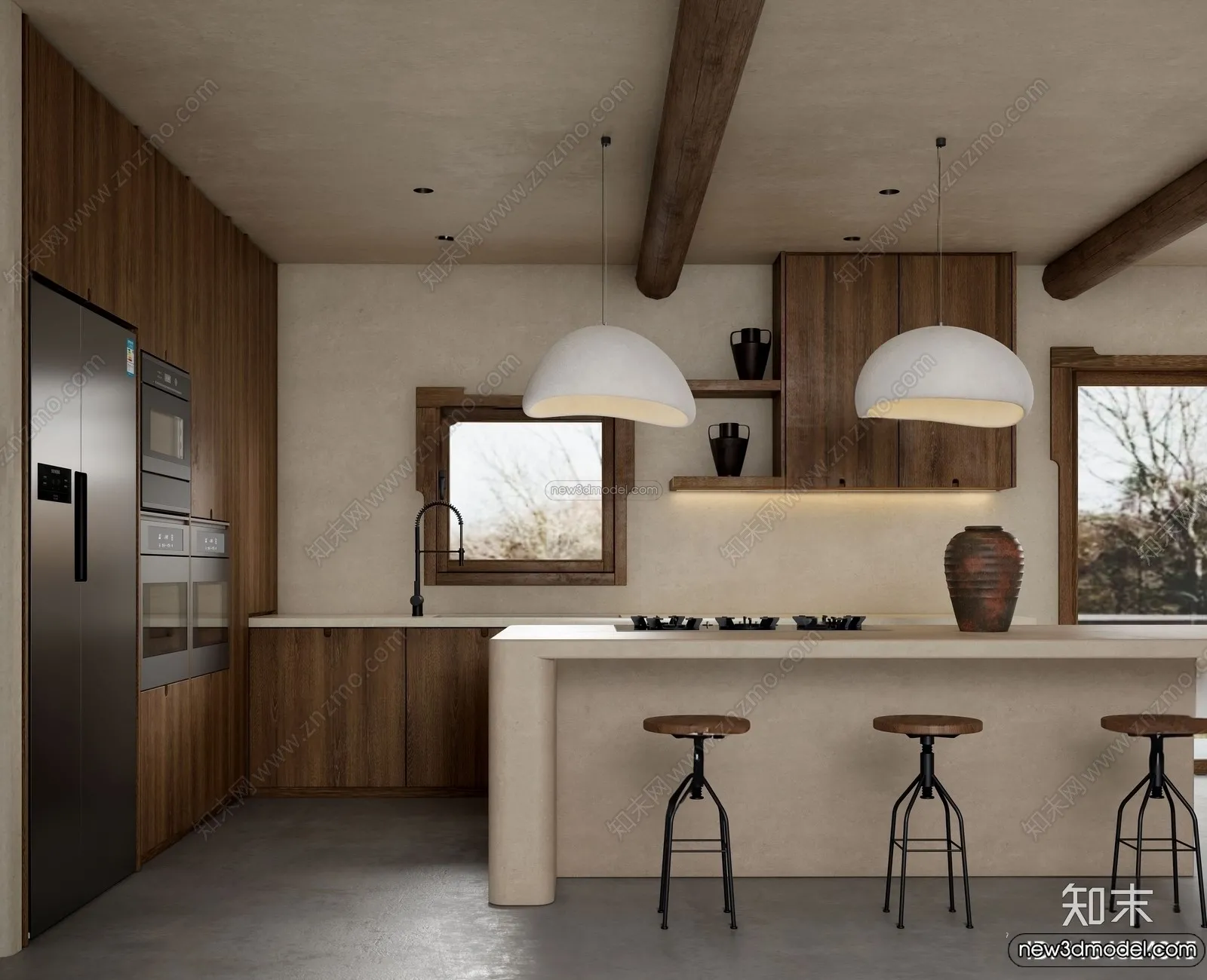 Kitchen 3D Interior Scene Model – Wabi Sabi Style – 003