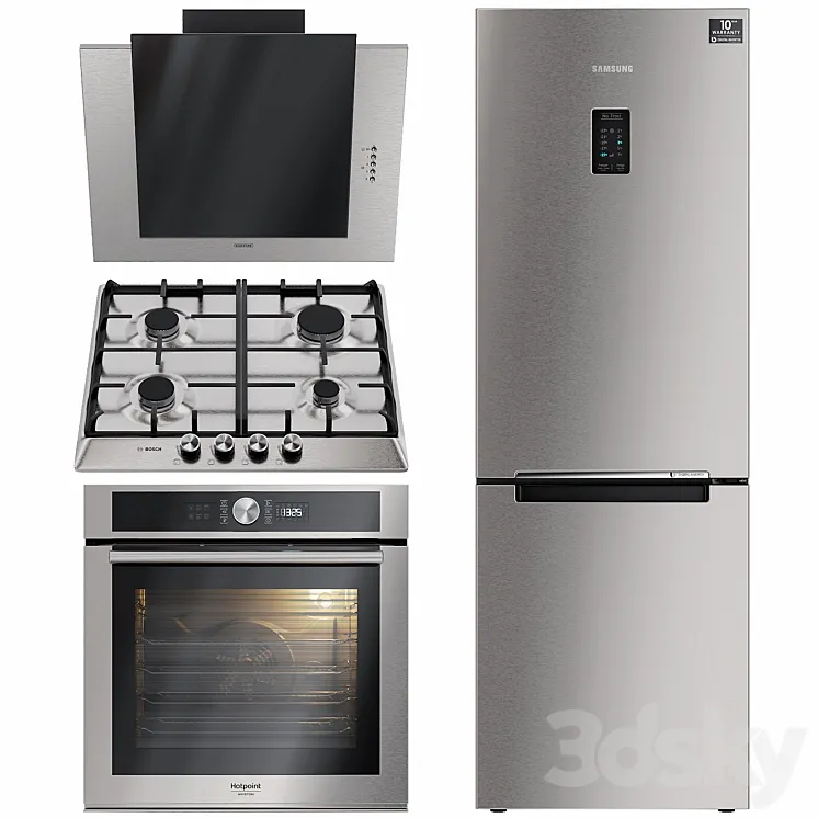 Kitchen appliances. Hood oven refrigerator hob. Samsung. Bosch. 3DS Max