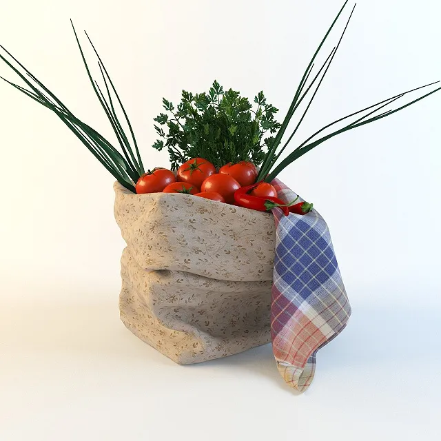 kitchen – Bag with vegetables and a napkin 3ds Max