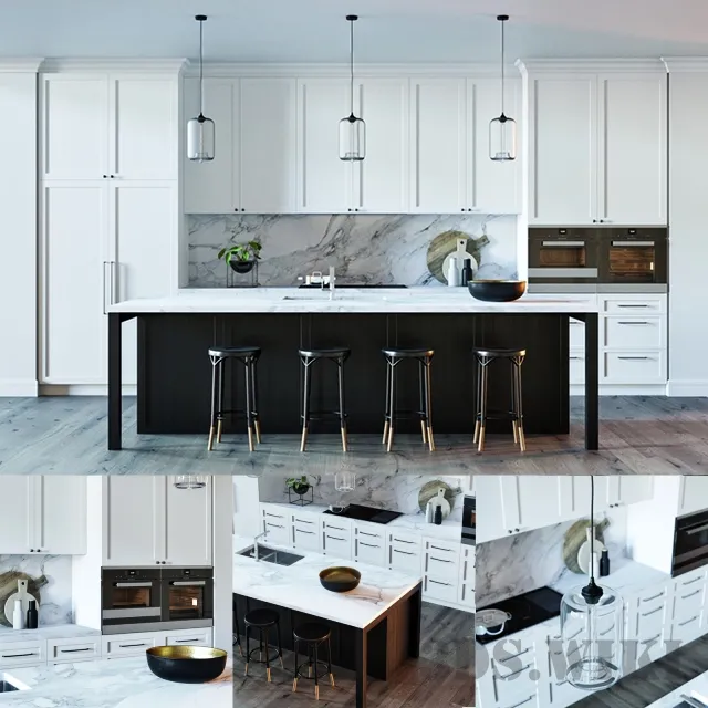 kitchen – Beautiful black and white kitchen design 3ds Max