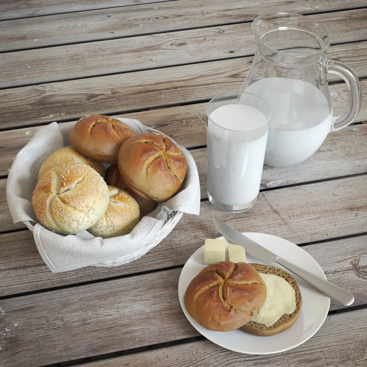 kitchen – Buns and milk 3ds Max