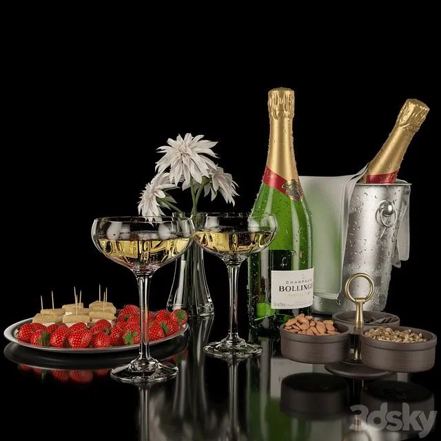 Kitchen decoration champagne and strawberries 3dsMax Model