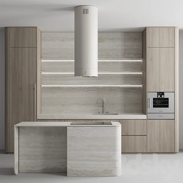Kitchen №145 “Wood and Travertine” 3ds Max