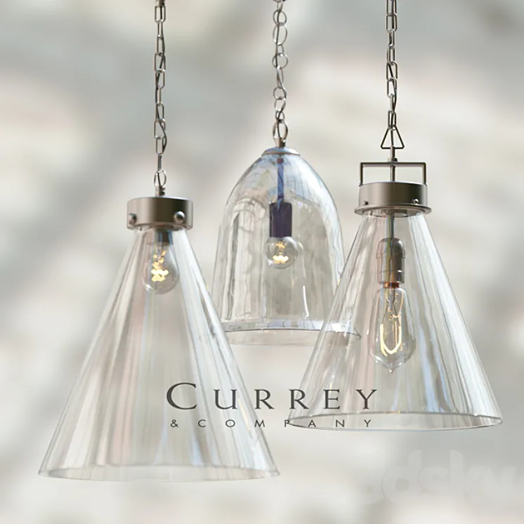 Kitchen glass pendant set by Currey 3DS Max