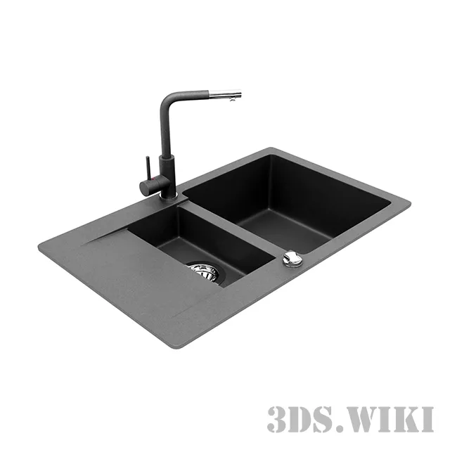 kitchen – Inset kitchen sink AquaSanita CUBA SQC 151 + Mixer FORTE 5555 3ds Max