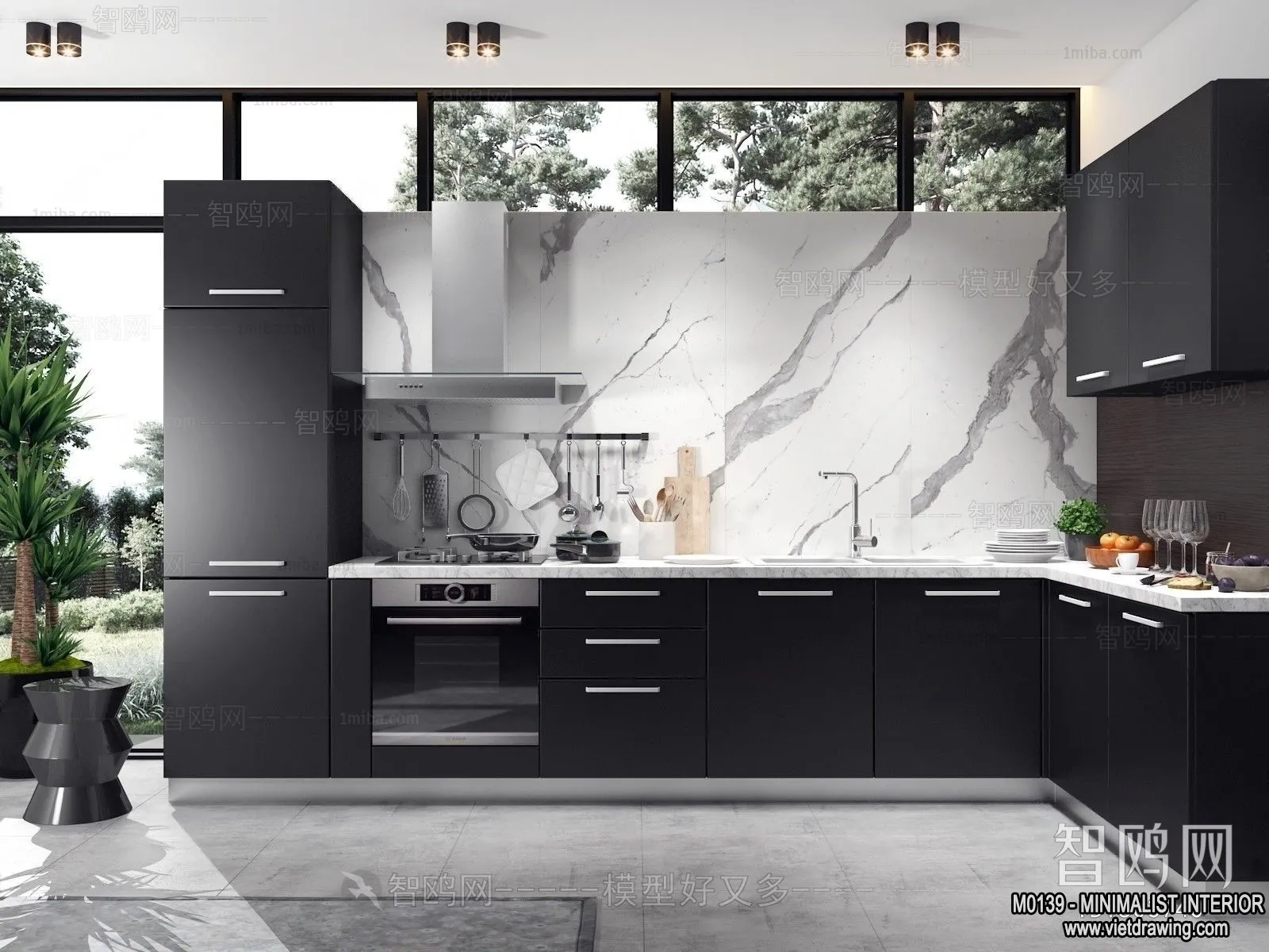 Kitchen – Minimalist Style – 3D Interior Scene – 009