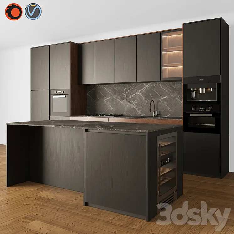 Kitchen Modern 05 Black & Wood 3DS Max Model