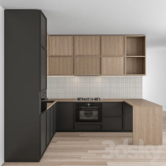 Kitchen Modern – Black and white with wood 50 3DSMax File