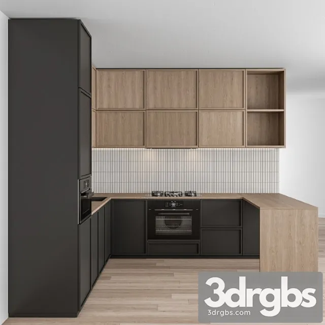 Kitchen modern – black and white with wood 50