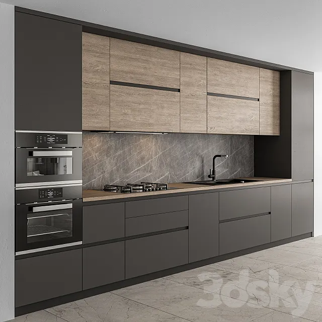 Kitchen Modern – Black and Wood 65 3DSMax File