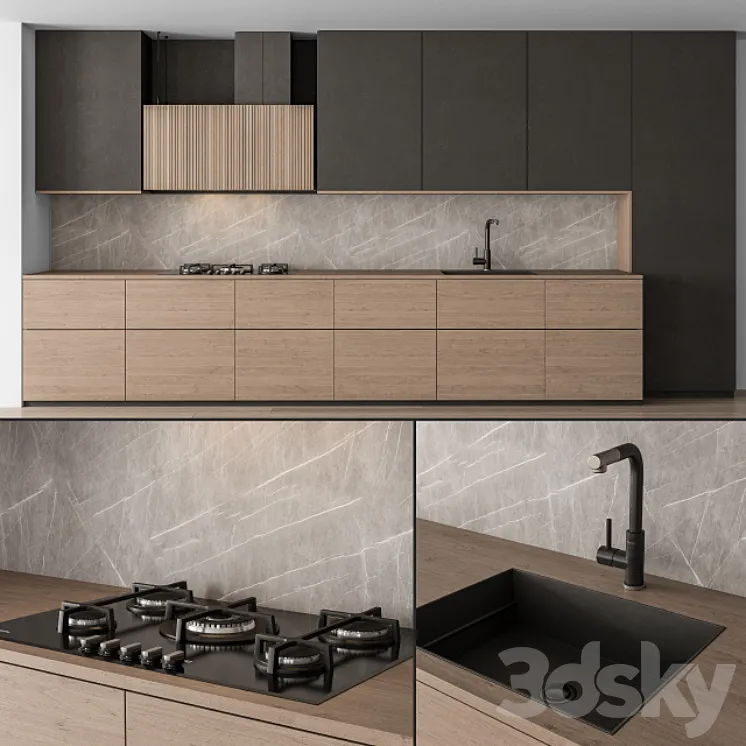 Kitchen Modern – Black and Wood 76 3DS Max
