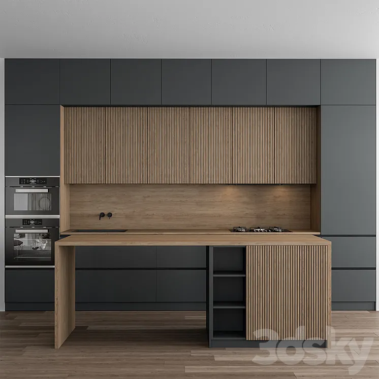 Kitchen Modern – Gray and Wood 107 3DS Max Model