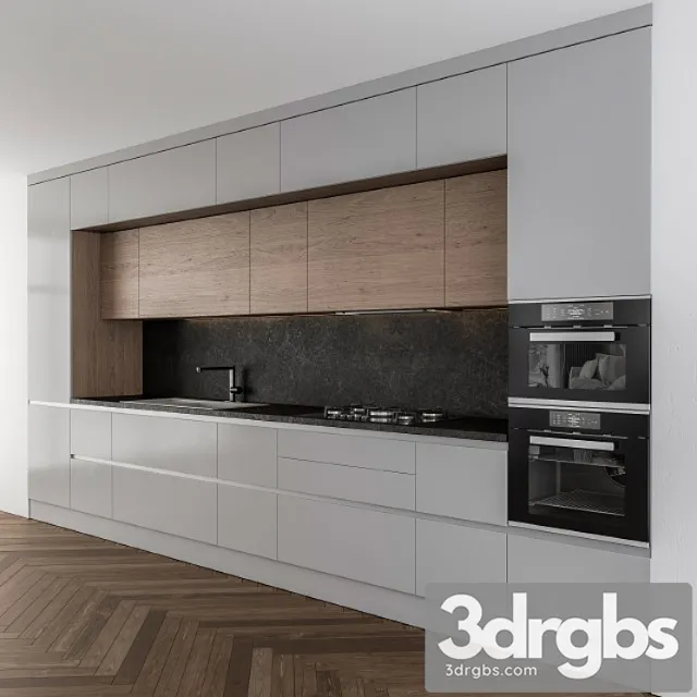 Kitchen modern gray and wood 3dsmax Download