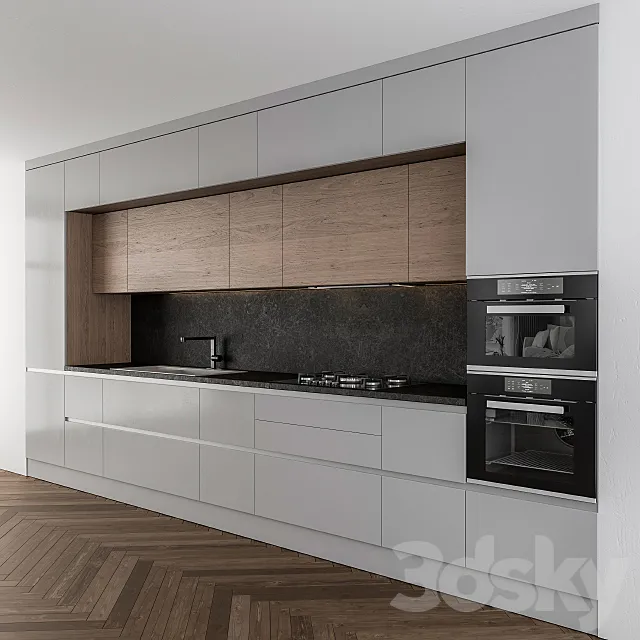 Kitchen modern Gray and Wood 3ds Max