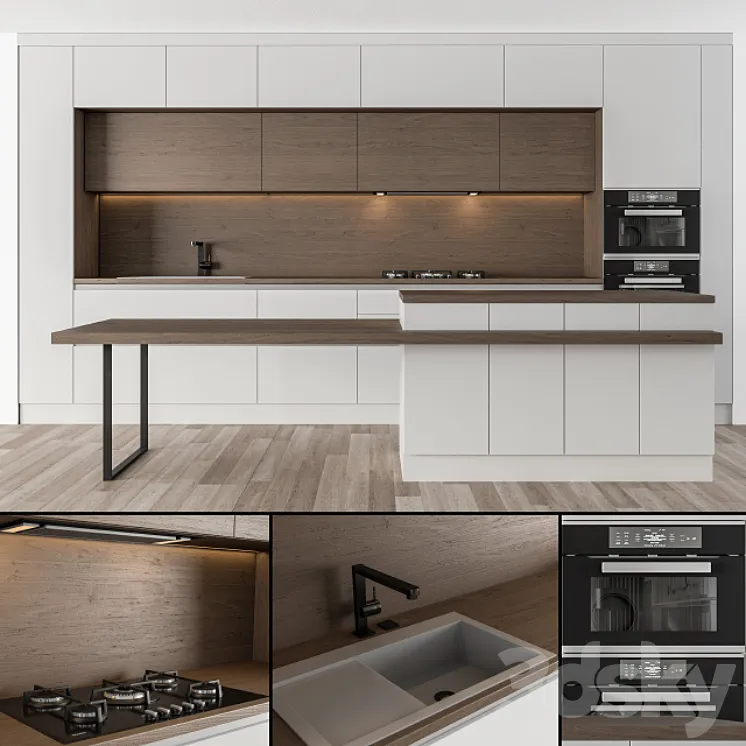 Kitchen Modern – White and Wood 32 3DS Max