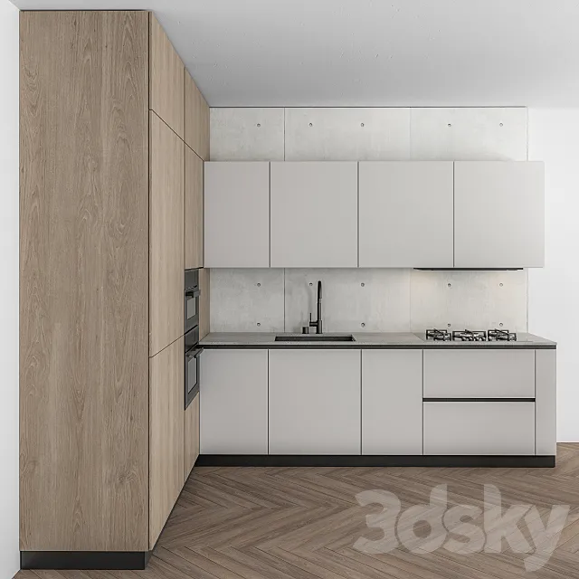 Kitchen Modern – White and Wood 52 3ds Max