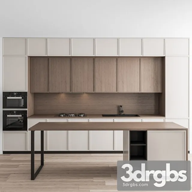Kitchen Modern White and Wood with Island 58 3dsmax Download
