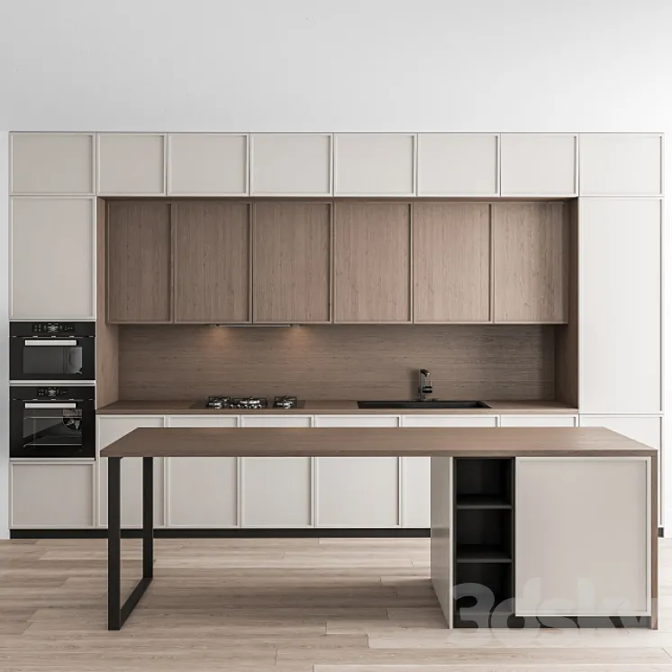 Kitchen Modern – White and Wood with Island 58 3DS Max