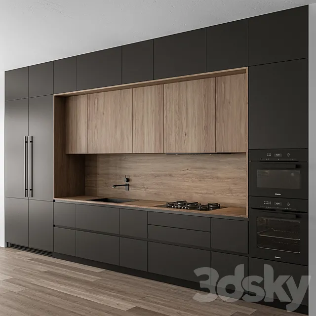 Kitchen Modern – Wood and Black 114 3DS Max Model