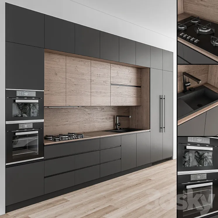 Kitchen Modern – Wood and Black 49 3DS Max