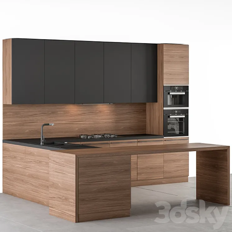 Kitchen Modern – Wooden and Black 59 3DS Max Model