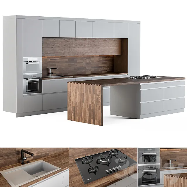 Kitchen Modern Wooden Island 3ds Max