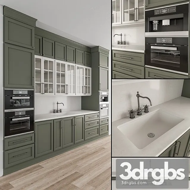 Kitchen Neo Classic Green and White Set 3dsmax Download