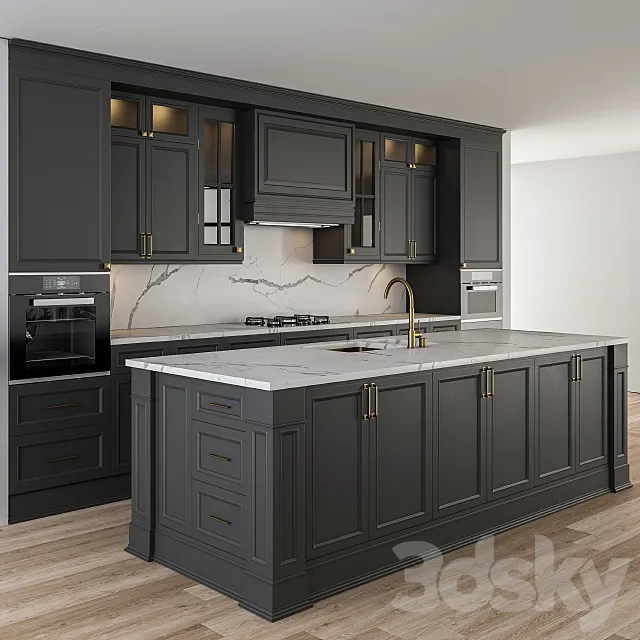 Kitchen NeoClassic – Dark Gray and Gold Set 26 3ds Max