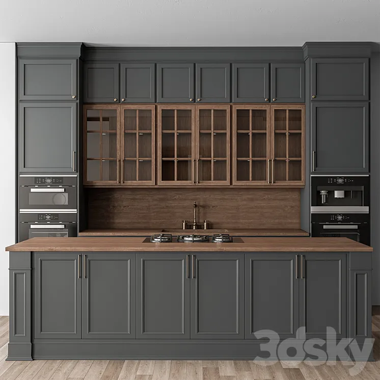 Kitchen NeoClassic – Gray and Wood Set 68 3DS Max Model