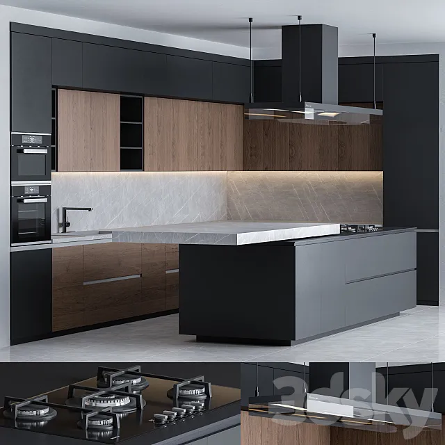 Kitchen Poliform Black L 3DS Max Model