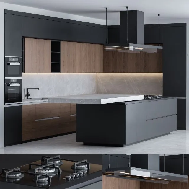 Kitchen Poliform Black L 3dsMax Model