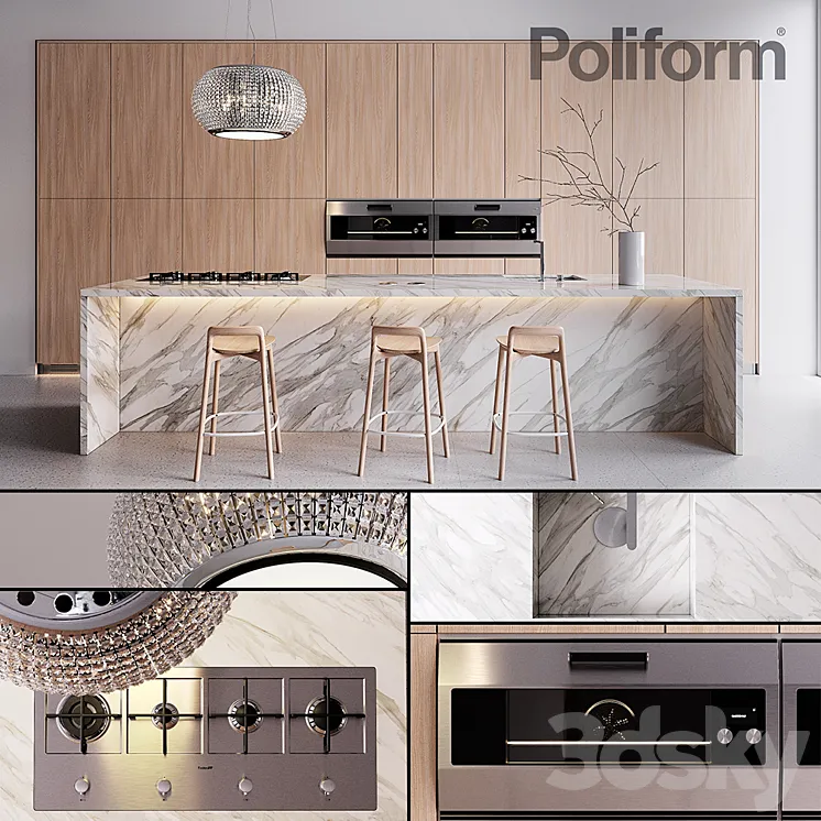 Kitchen Poliform Varenna Trail 2 (vray GGX corona PBR) 3DS Max