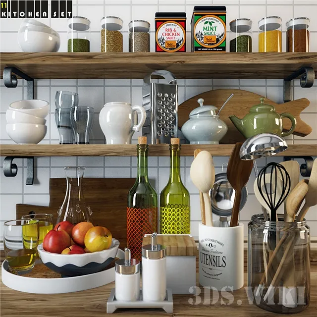 kitchen – Set of spices drinks and dishes 3ds Max