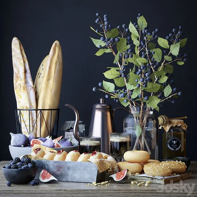 Kitchen set with bread and donuts 3dsMax Model