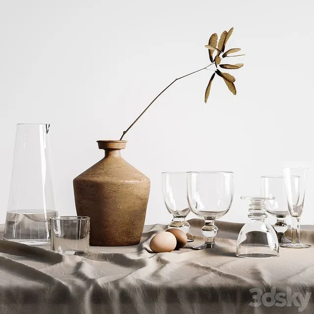 Kitchen set with glasses 3dsMax Model