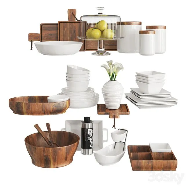 Kitchen Set Wood and White 3dsMax Model