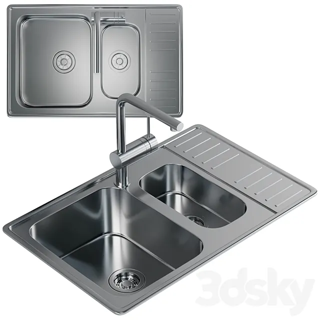 Kitchen sink Omoikiri Sagami 79-2 reversible IN Stainless steel 4993733 3ds Max