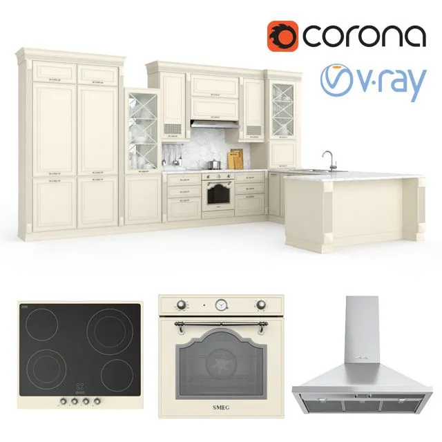Kitchen VERONA-mobili UNICA + SMEG appliances 3dsMax Model