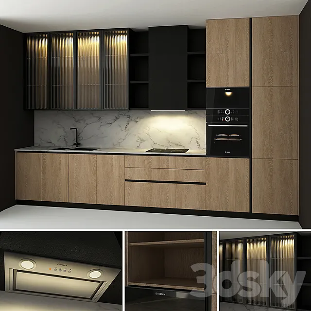 Kitchen with Glass Flutes 3DS Max Model