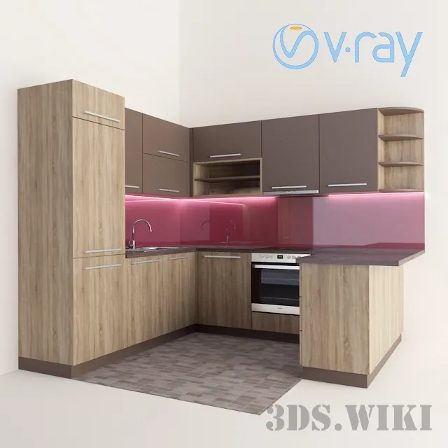 kitchen – Wooden corner kitchen 3ds Max