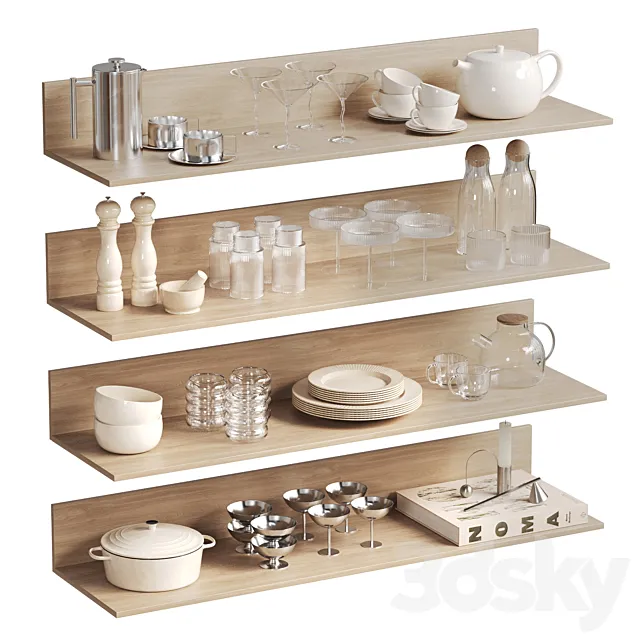 Kitchenware Decor Set On Shelves 3dsMax Model