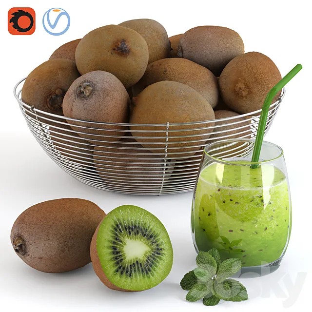 Kiwi in a bowl and fresh 3DS Max Model