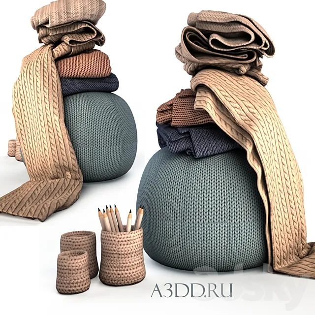 Knitted pouf + drapery 3DS Max Model