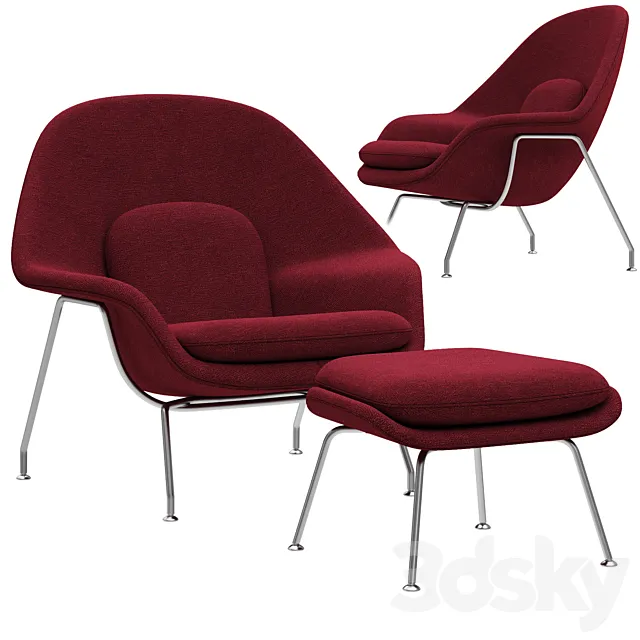 Knoll Saarinen Womb Chair and Ottoman 3DS Max Model