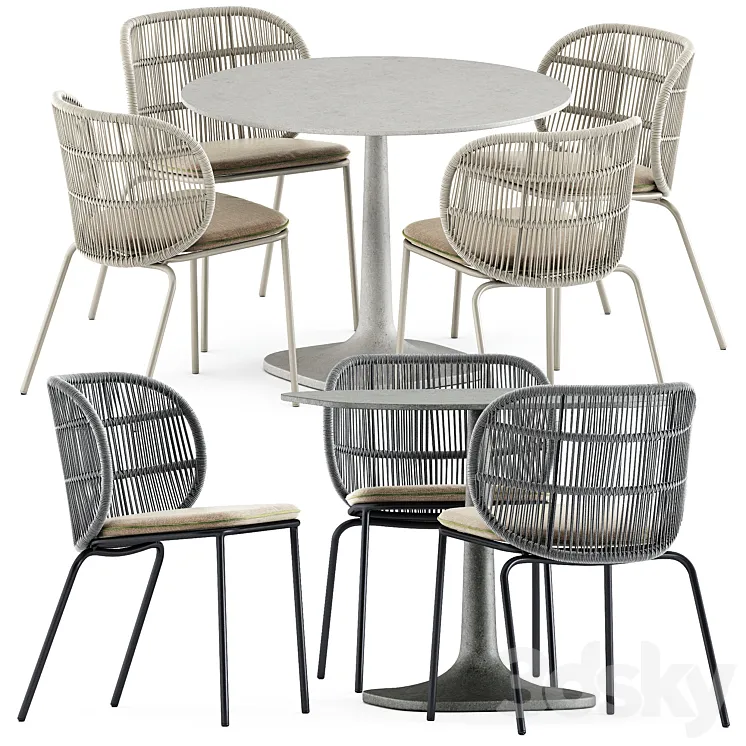 Kodo dining chairs by Vincent Sheppard and Fiore Outdoor table by bebitalia 3DS Max Model