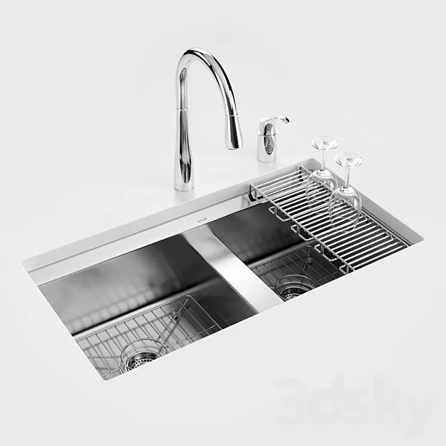 KOHLER “8 Degree” under-mount kitchen sink 3DS Max Model