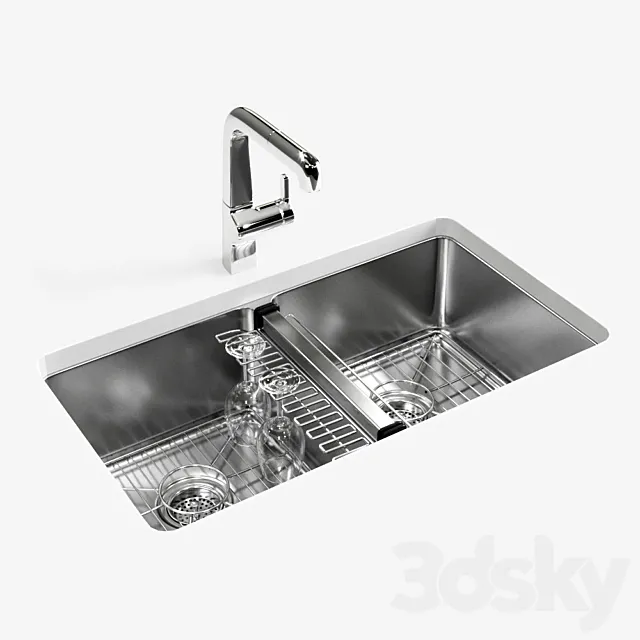 KOHLER “Strive” under-mount double-equal kitchen sink 3DS Max Model